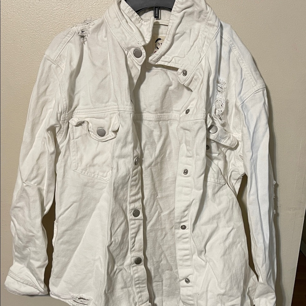 Stoosh Distressed White Jean Jacket